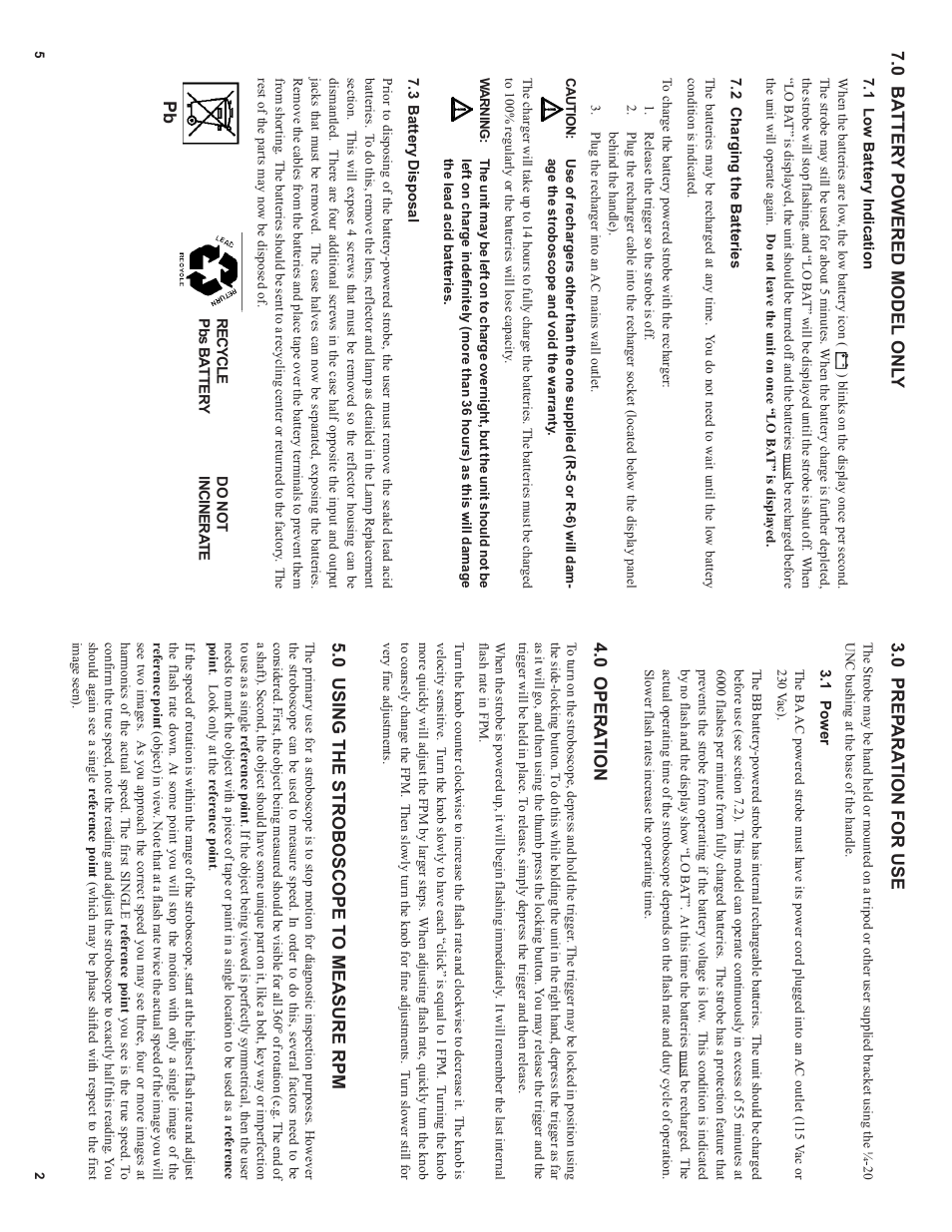 0 prep ara tion for use, 0 opera tion, 0 using the stroboscope to measure rpm | 0 ba tter y powered model onl y | Monarch Instrument Nova-Strobe BA User Manual | Page 5 / 6