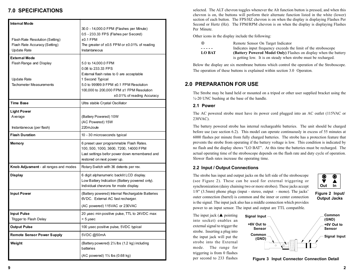 0 preparation for use, 0 specifications | Monarch Instrument Nova Strobe DB Plus User Manual | Page 5 / 8