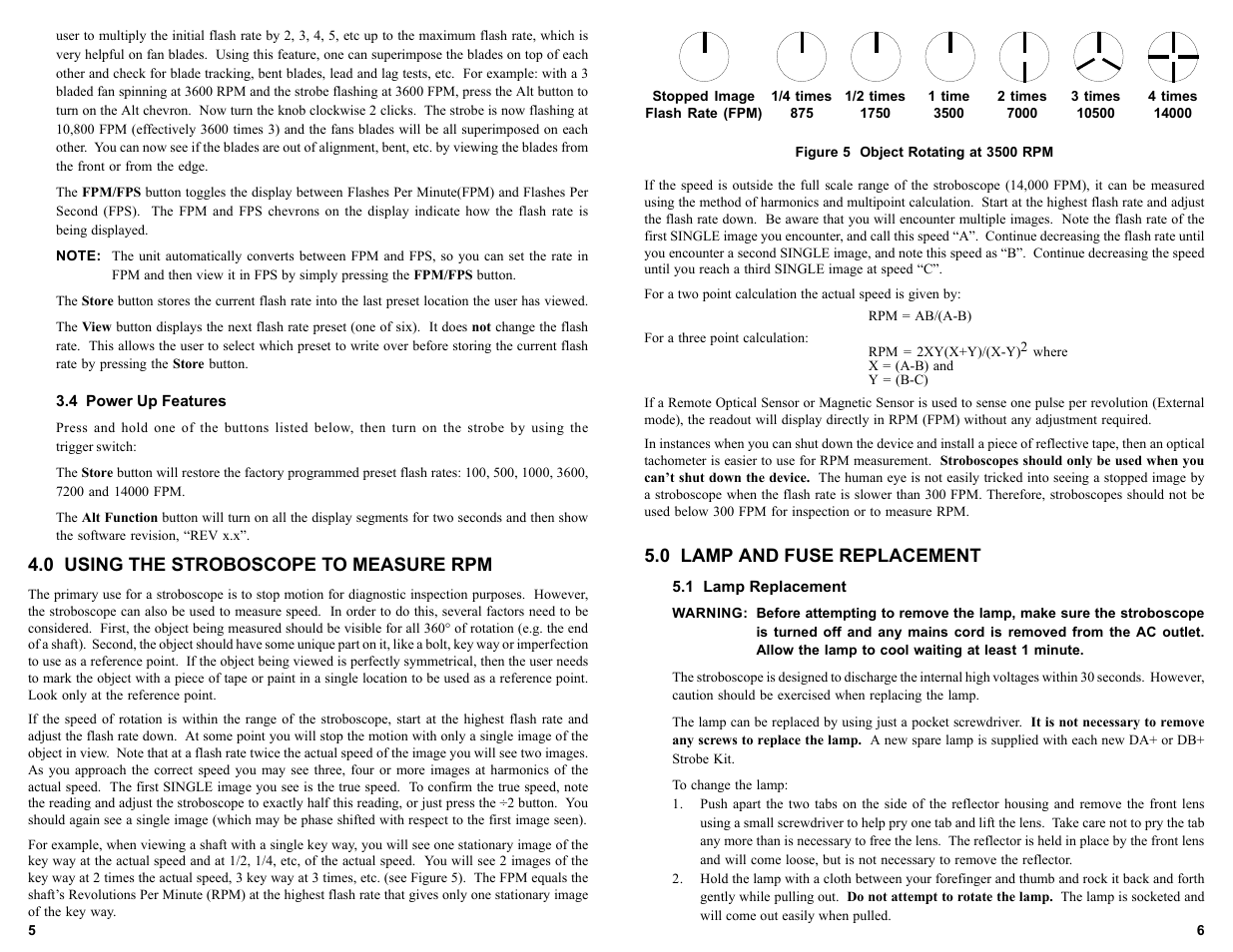 0 using the stroboscope to measure rpm, 0 lamp and fuse replacement | Monarch Instrument Nova Strobe DB Plus User Manual | Page 8 / 8