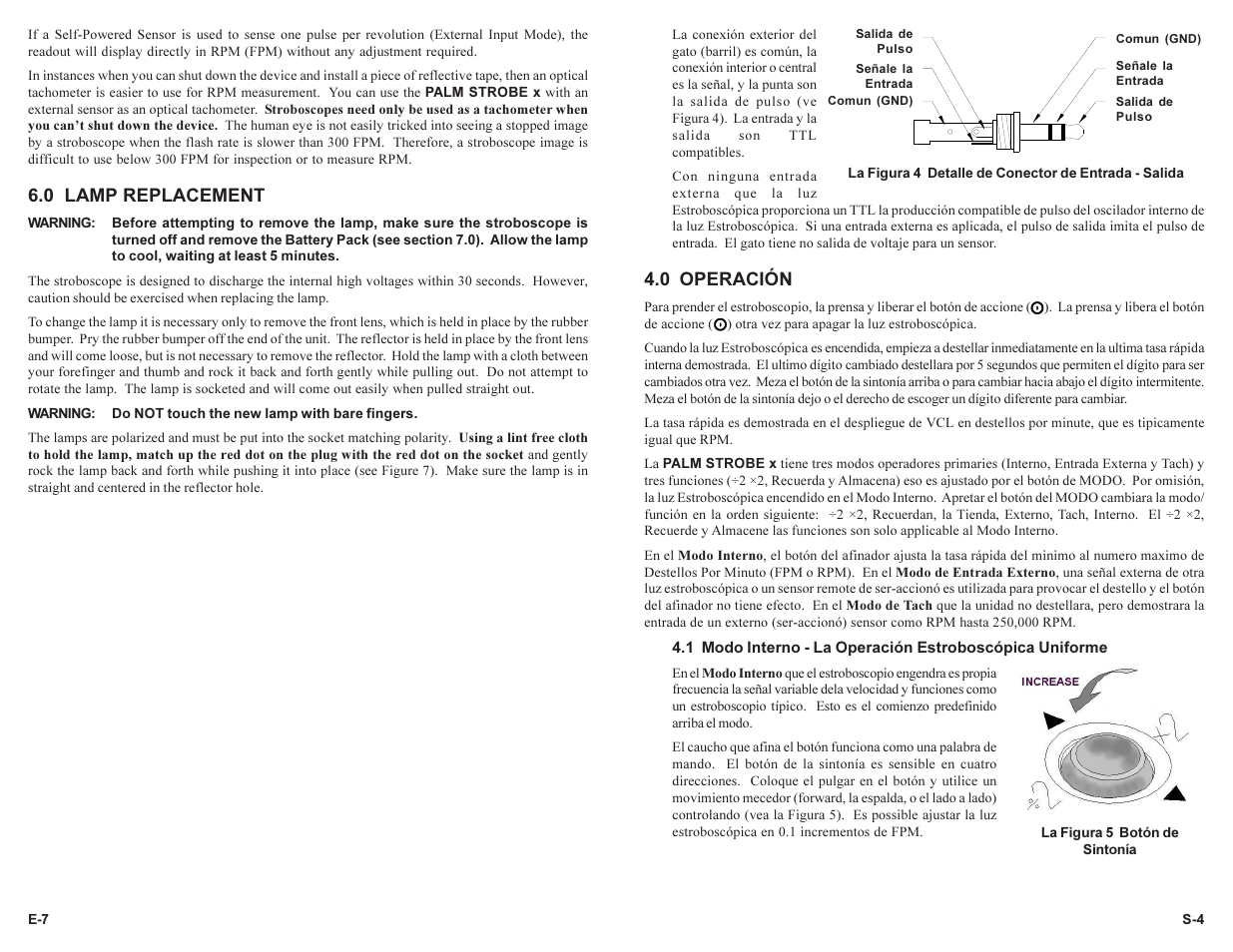 0 lamp replacement, 0 operación | Monarch Instrument PALM STROBE User Manual | Page 10 / 24