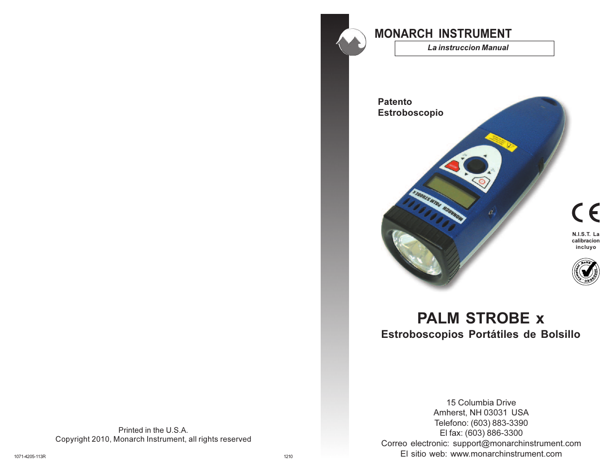 Palm strobe x, Monarch instrument | Monarch Instrument PALM STROBE User Manual | Page 16 / 24