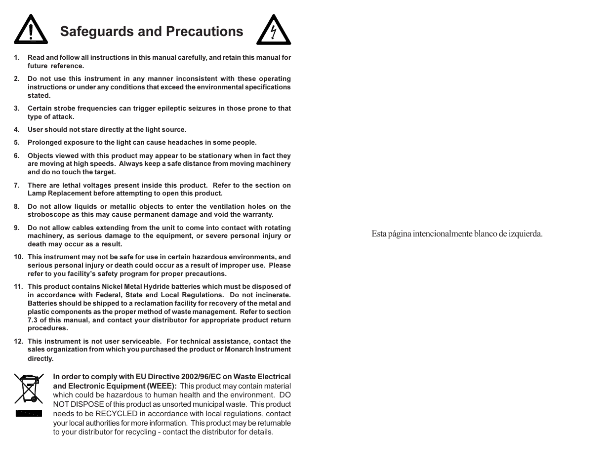 Safeguards and precautions | Monarch Instrument PALM STROBE User Manual | Page 2 / 24