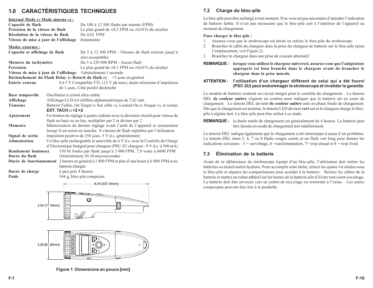0 caractéristiques techniques | Monarch Instrument PALM STROBE User Manual | Page 20 / 24