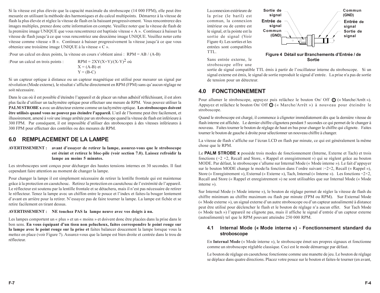 0 fonctionnement, 0 remplacement de la lampe | Monarch Instrument PALM STROBE User Manual | Page 23 / 24