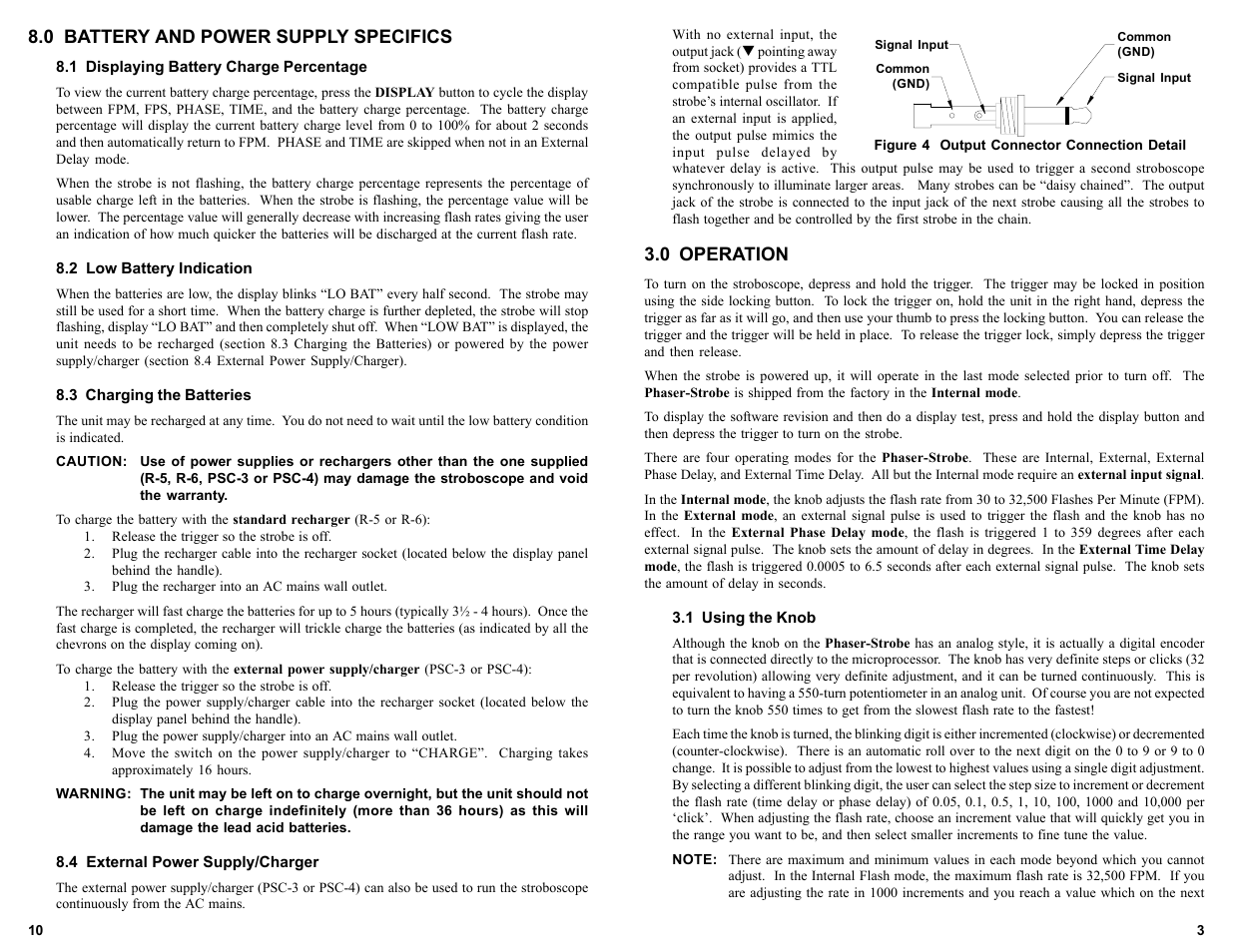 0 operation, 0 battery and power supply specifics | Monarch Instrument Phaser-Strobe User Manual | Page 7 / 10