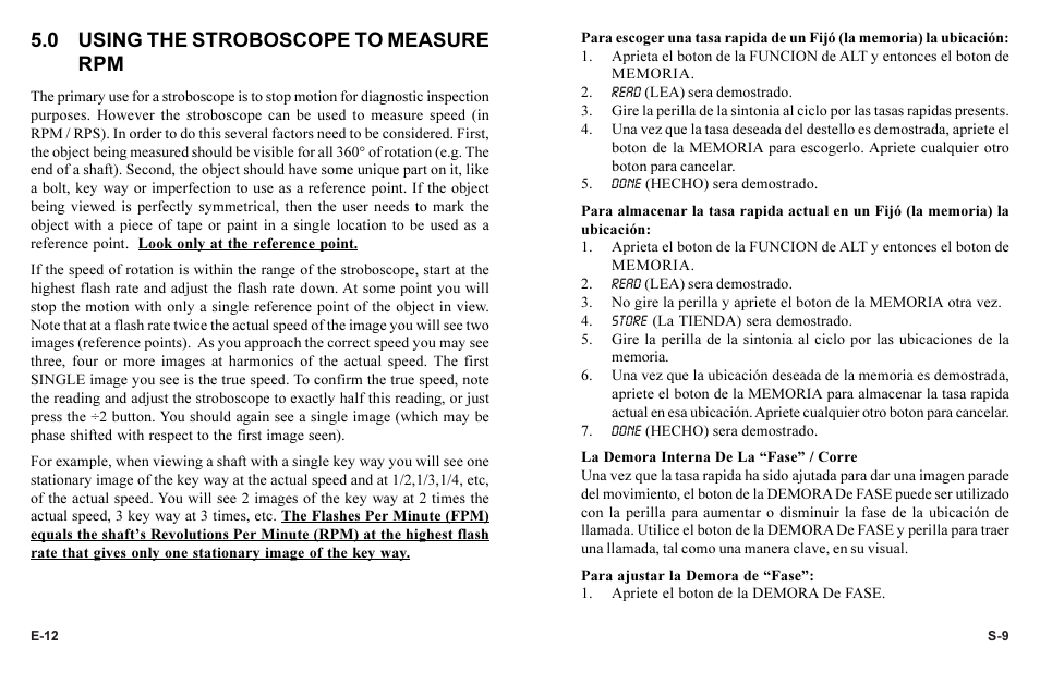 0 using the stroboscope to measure rpm | Monarch Instrument Phaser-Strobe pbx User Manual | Page 16 / 44