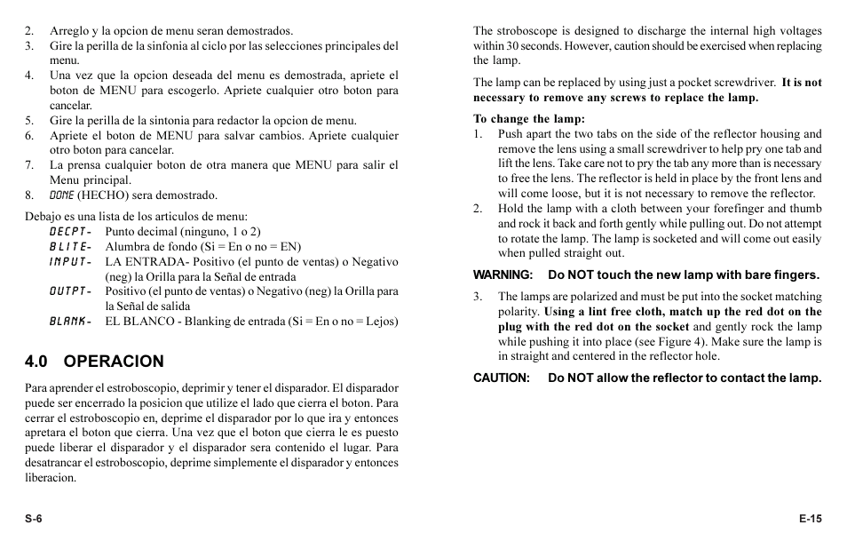 0 operacion | Monarch Instrument Phaser-Strobe pbx User Manual | Page 19 / 44