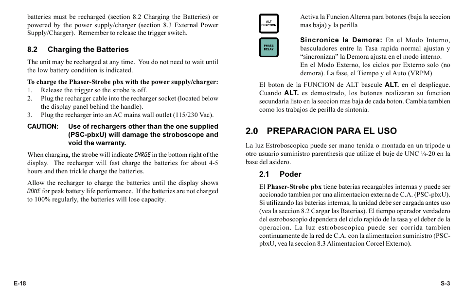 0 preparacion para el uso | Monarch Instrument Phaser-Strobe pbx User Manual | Page 22 / 44