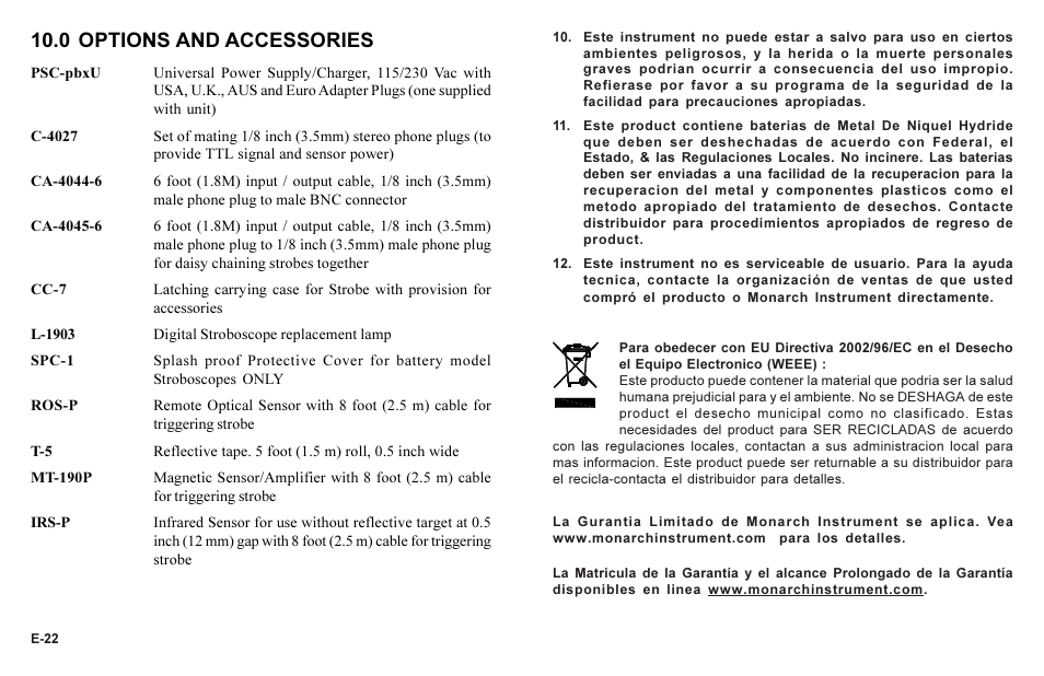 0 options and accessories | Monarch Instrument Phaser-Strobe pbx User Manual | Page 26 / 44