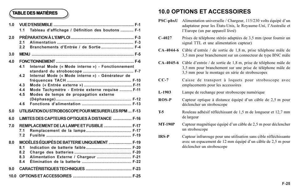 0 options et accessoires | Monarch Instrument Phaser-Strobe pbx User Manual | Page 32 / 44