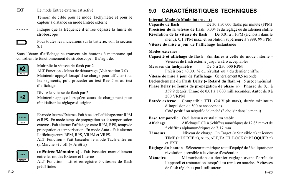0 caractéristiques techniques | Monarch Instrument Phaser-Strobe pbx User Manual | Page 34 / 44