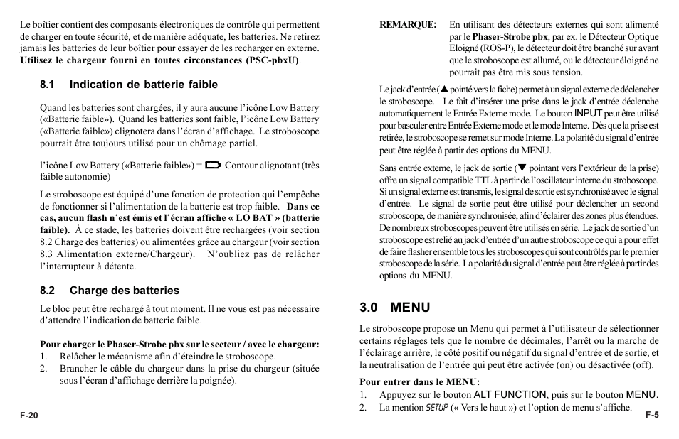 0 menu | Monarch Instrument Phaser-Strobe pbx User Manual | Page 37 / 44