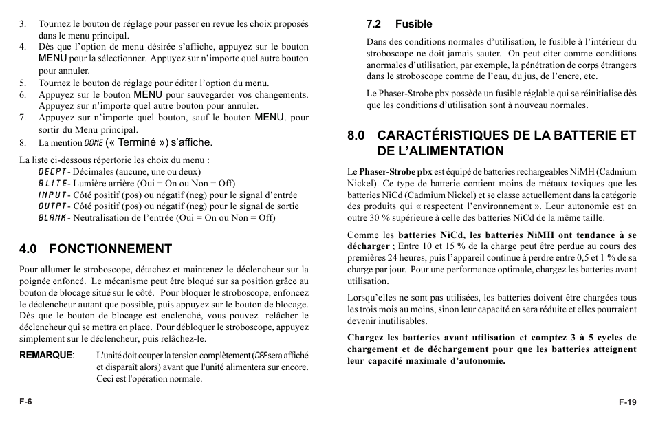 0 fonctionnement | Monarch Instrument Phaser-Strobe pbx User Manual | Page 38 / 44