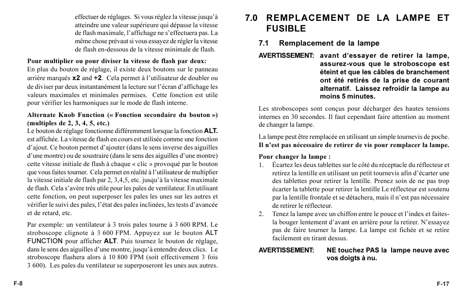 0 remplacement de la lampe et fusible | Monarch Instrument Phaser-Strobe pbx User Manual | Page 40 / 44