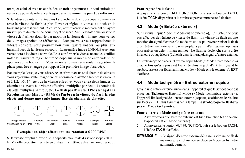 3 mode (« entrée externe »), 4 mode tachymètre - entrée externe requise | Monarch Instrument Phaser-Strobe pbx User Manual | Page 43 / 44