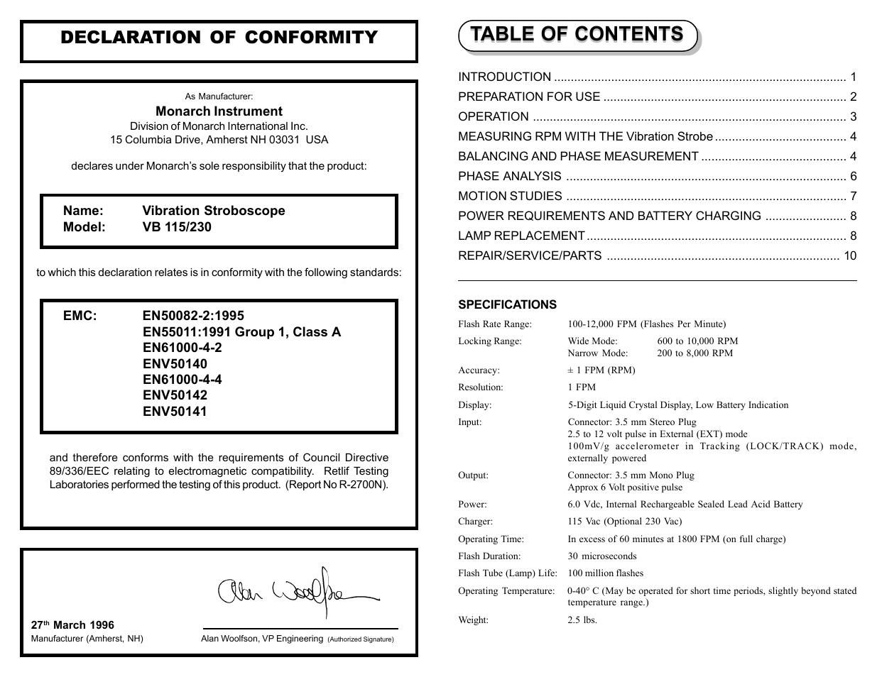 Monarch Instrument Vibration Strobe User Manual | Page 3 / 8