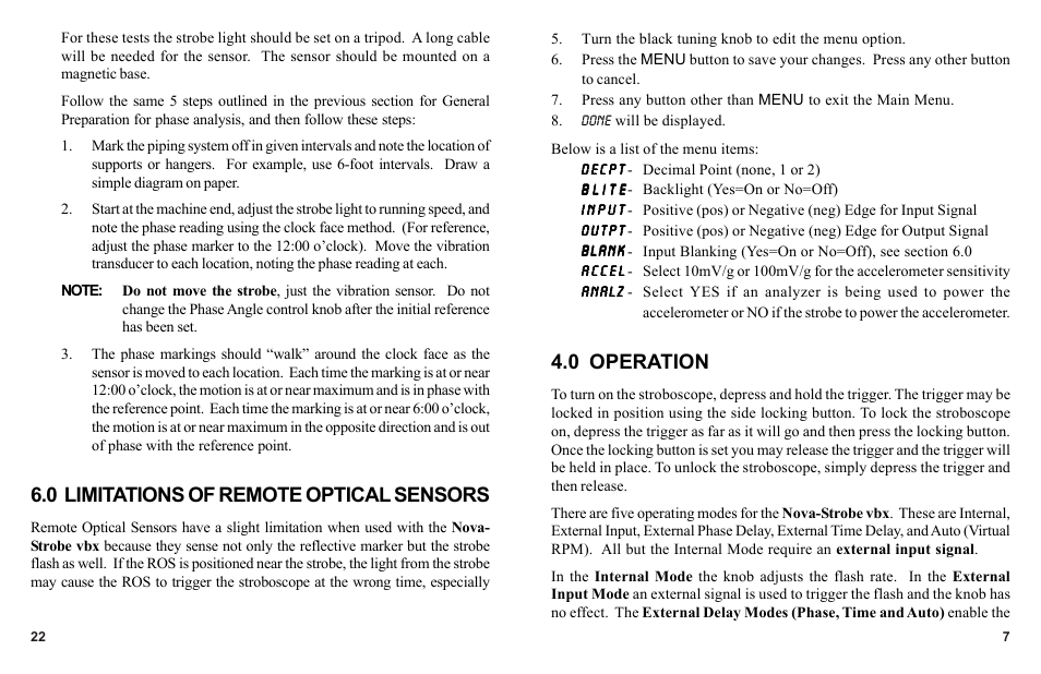 0 operation, 0 limitations of remote optical sensors | Monarch Instrument Nova-Strobe vbx User Manual | Page 11 / 18