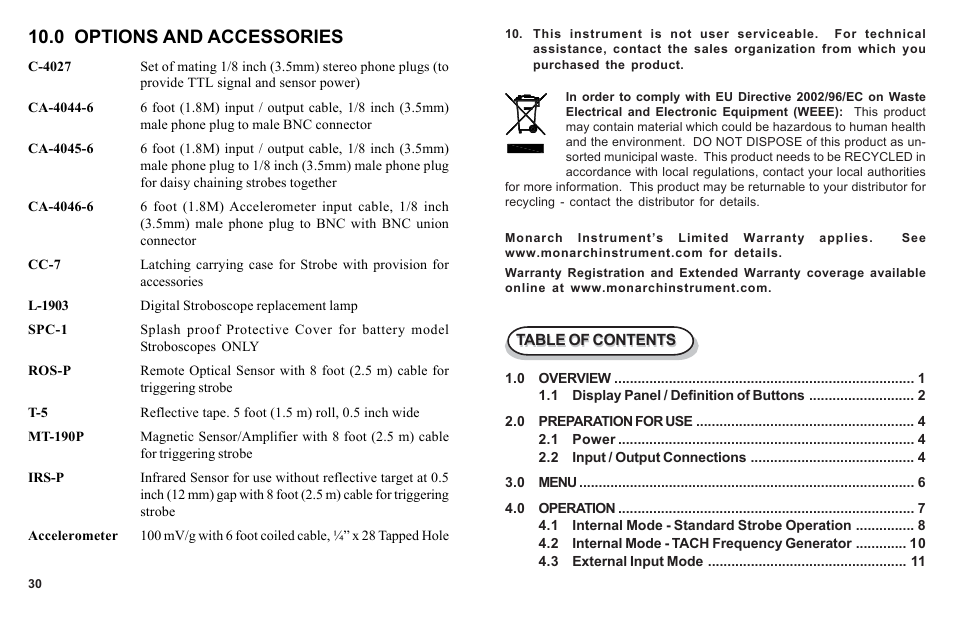 0 options and accessories | Monarch Instrument Nova-Strobe vbx User Manual | Page 3 / 18