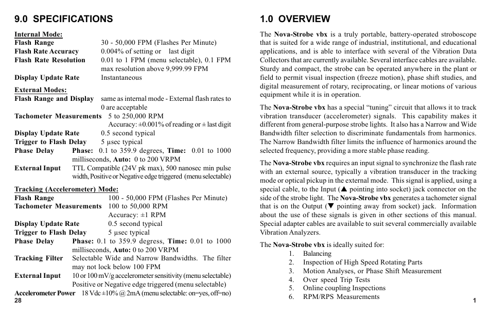 0 overview, 0 specifications | Monarch Instrument Nova-Strobe vbx User Manual | Page 5 / 18