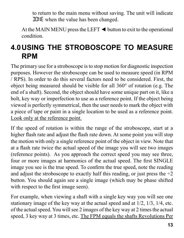 0 using the stroboscope to measure rpm | Monarch Instrument Pocket LED Strobe User Manual | Page 17 / 24