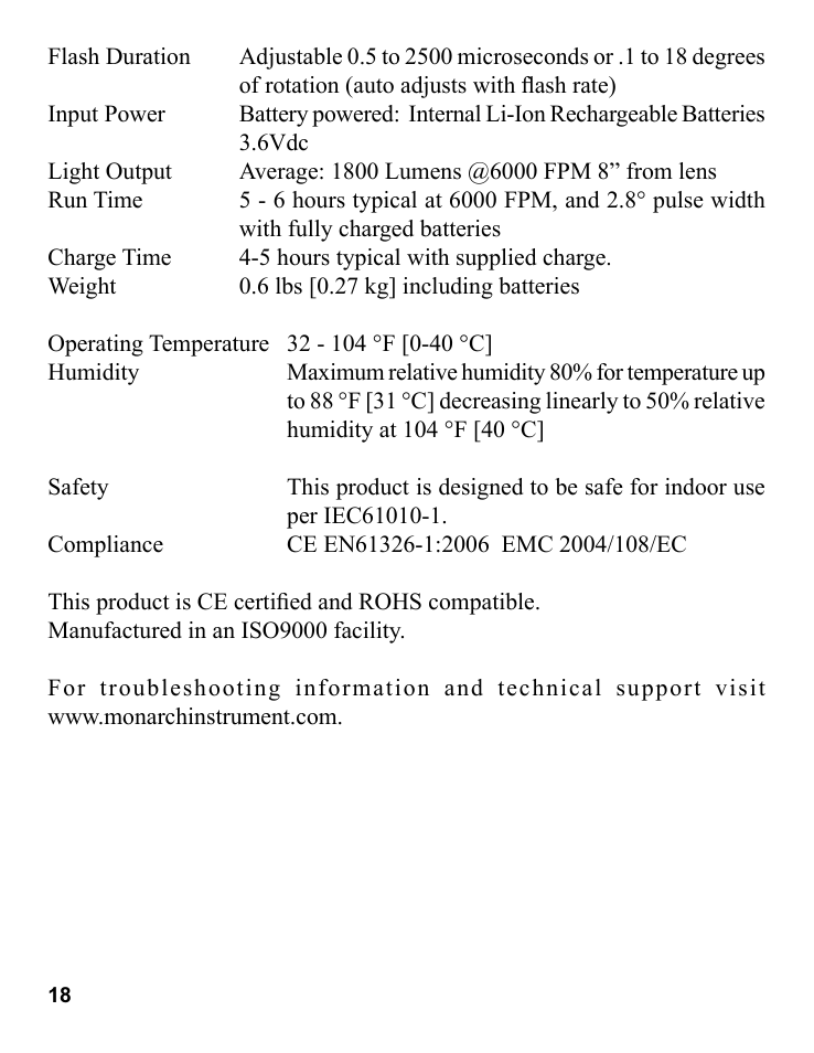 Monarch Instrument Pocket LED Strobe User Manual | Page 22 / 24