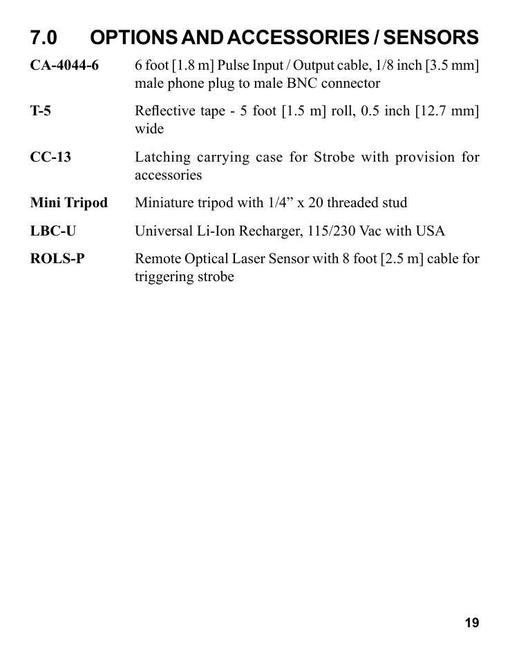 0 options and accessories / sensors | Monarch Instrument Pocket LED Strobe User Manual | Page 23 / 24