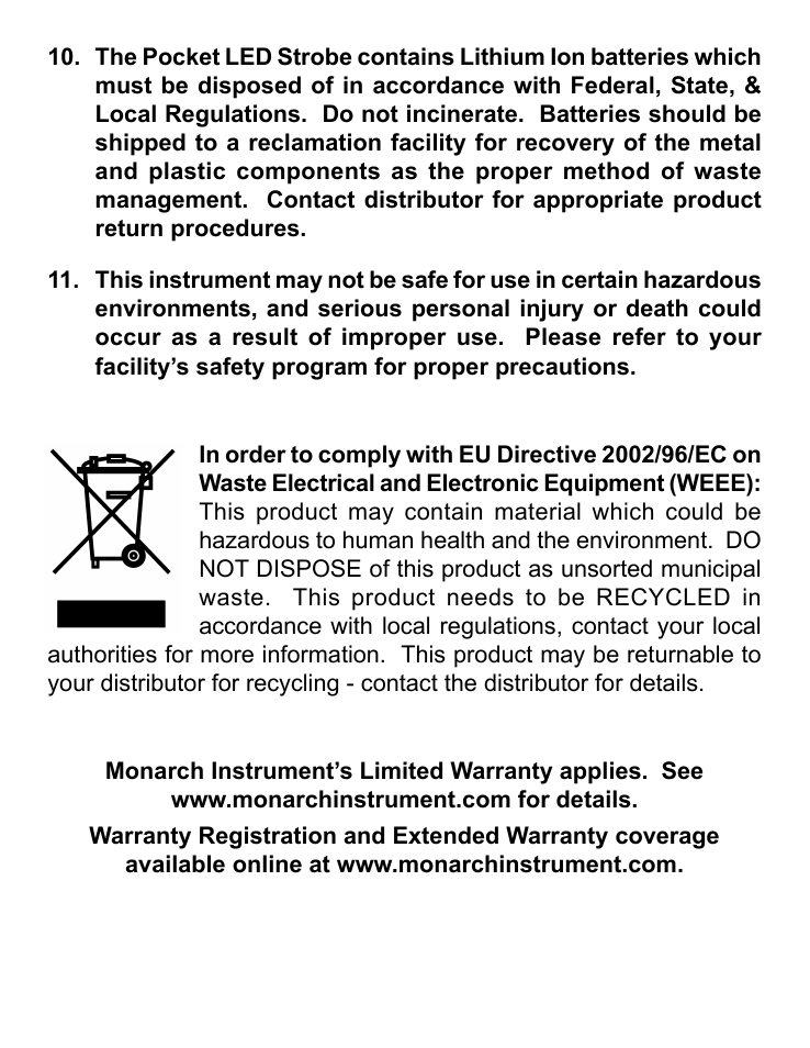 Monarch Instrument Pocket LED Strobe User Manual | Page 3 / 24