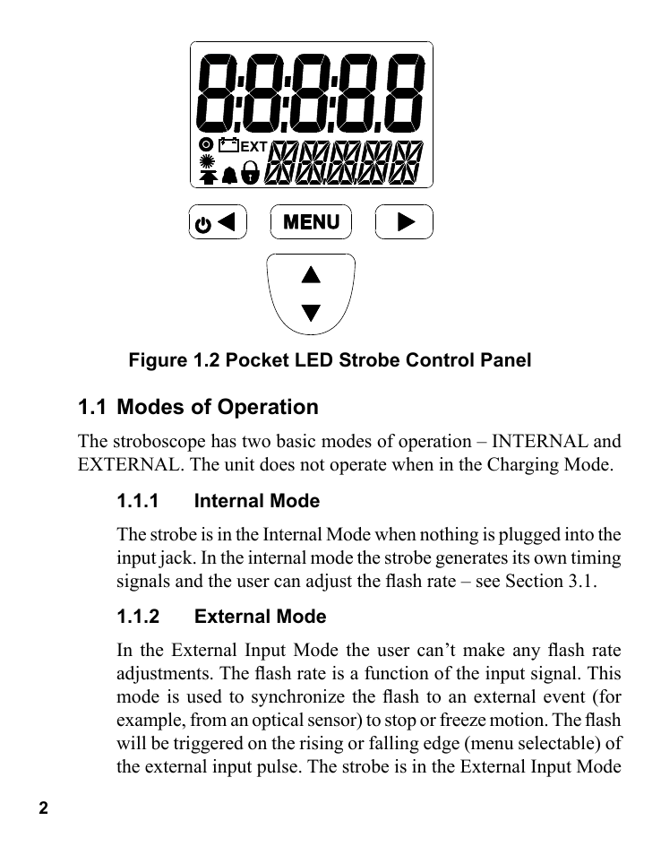 1 modes of operation | Monarch Instrument Pocket LED Strobe User Manual | Page 6 / 24