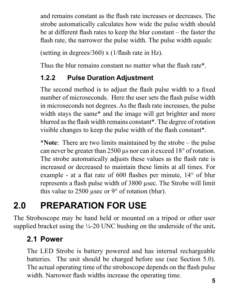 0 preparation for use | Monarch Instrument Pocket LED Strobe User Manual | Page 9 / 24