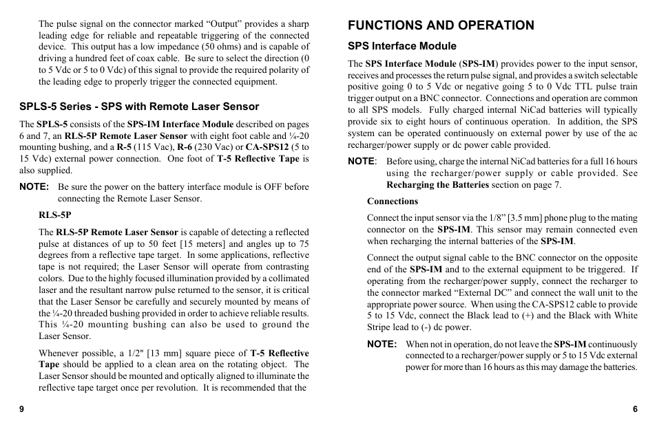 Functions and operation | Monarch Instrument SPLS-5 Series User Manual | Page 9 / 10