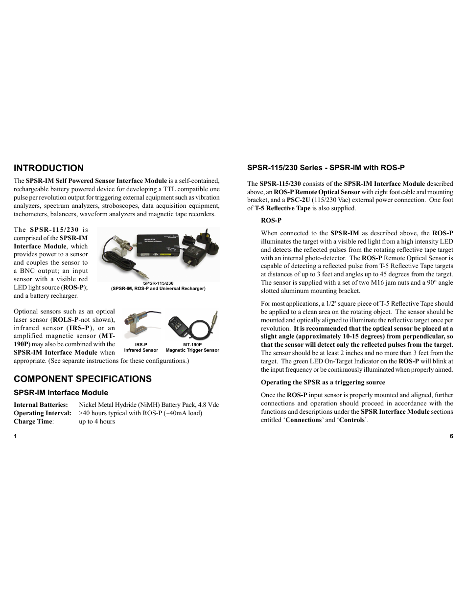 Introduction, Component specifications | Monarch Instrument SPSR-230 User Manual | Page 4 / 6