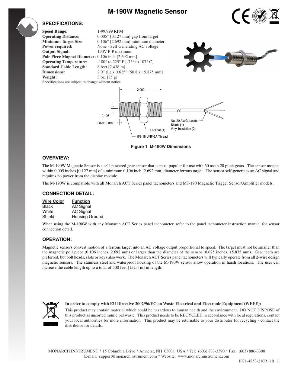 Monarch Instrument M-190W User Manual | 2 pages