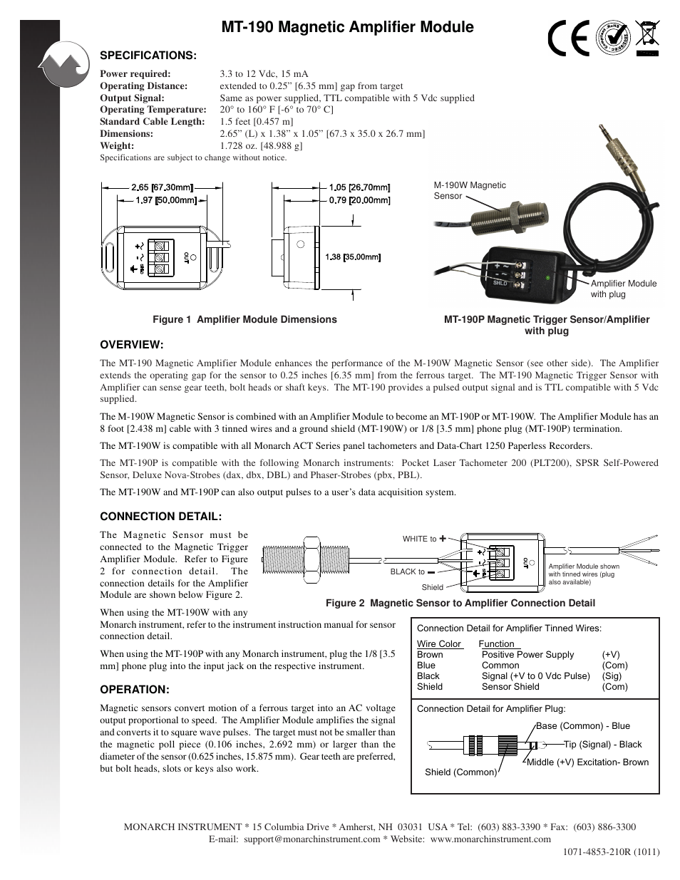 Mt-190 magnetic amplifier module | Monarch Instrument M-190W User Manual | Page 2 / 2