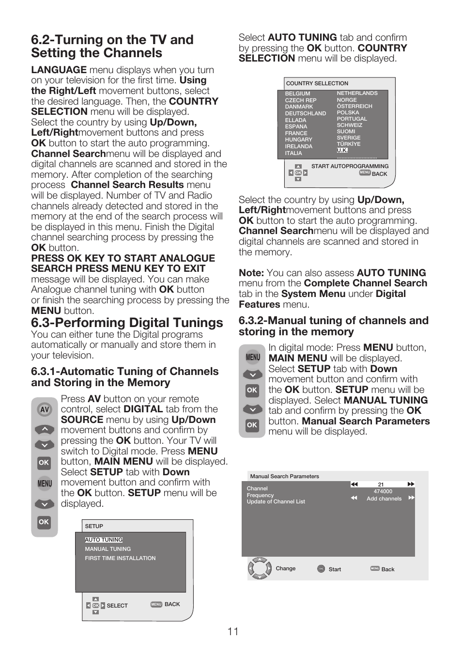 Turning on the tv and setting the channels, Performing digital tunings | Beko 15LB250MID User Manual | Page 13 / 29