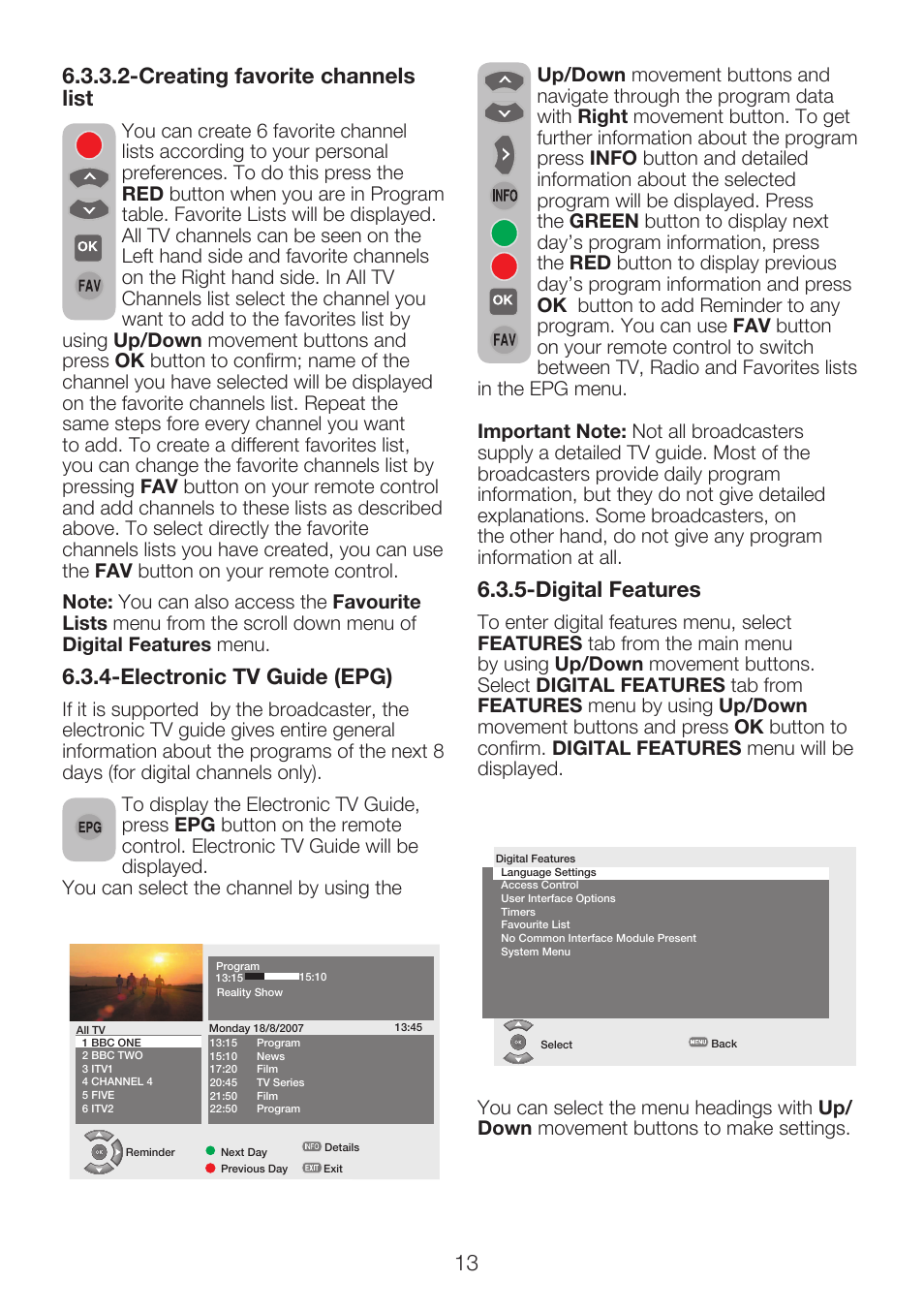 Electronic tv guide (epg), Digital features | Beko 15LB250MID User Manual | Page 15 / 29