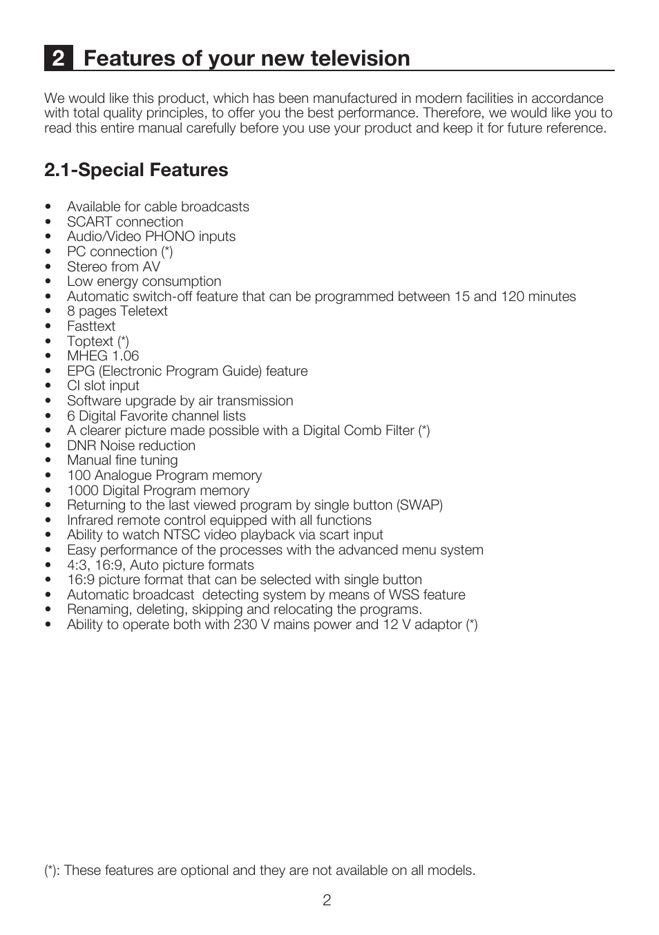 2features of your new television, Special features | Beko 15LB250MID User Manual | Page 4 / 29