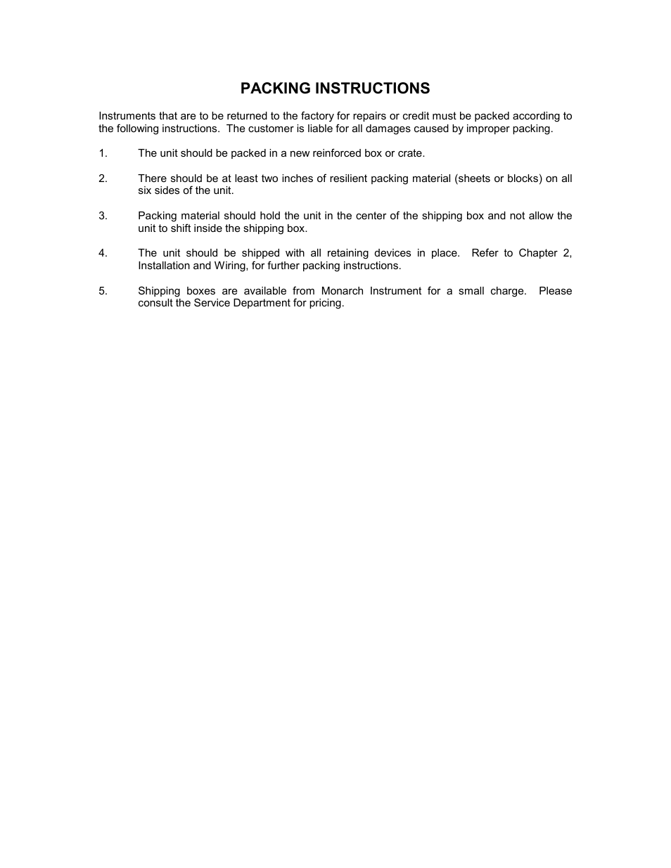 Packing instructions | Monarch Instrument DC 2000 User Manual | Page 158 / 160