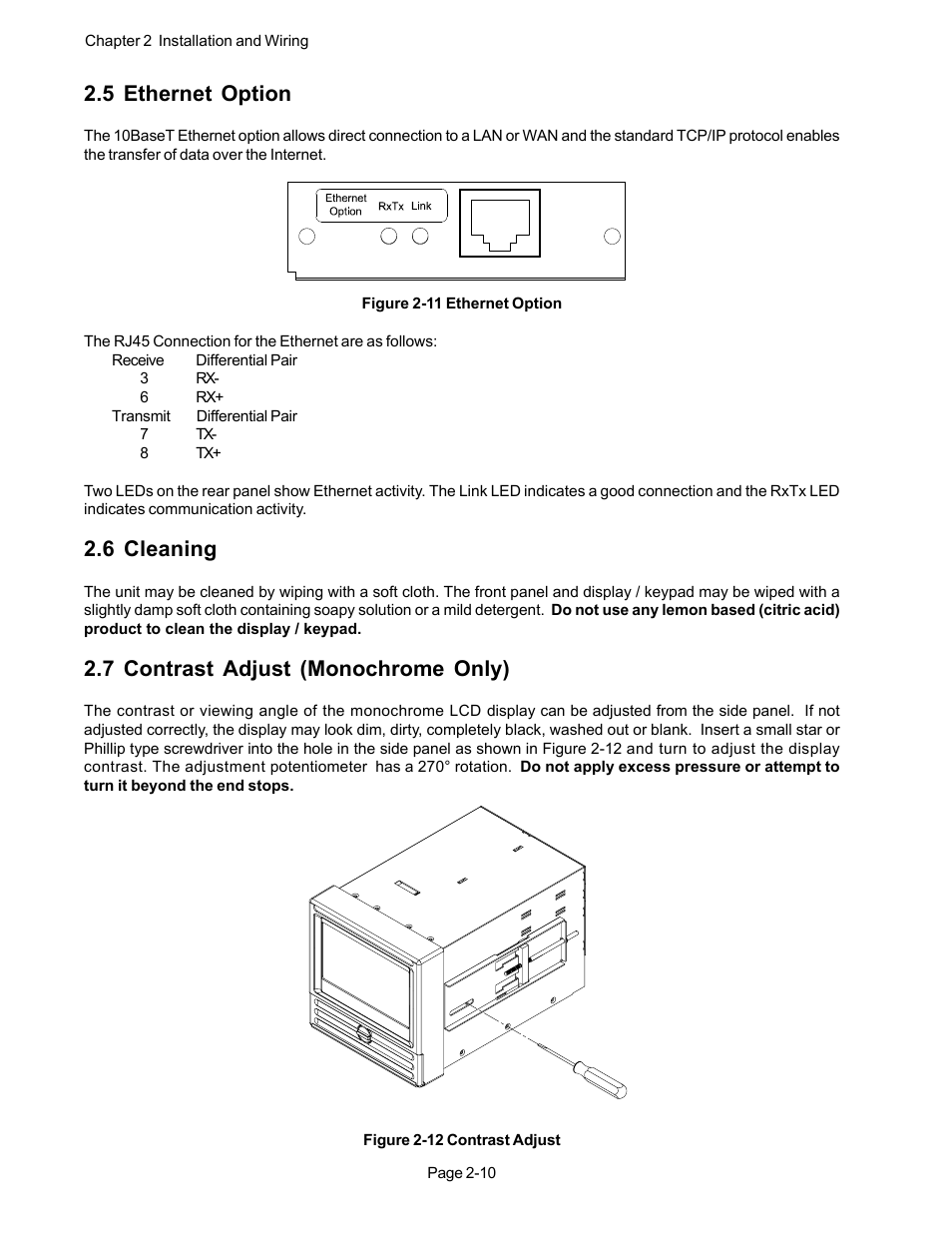 5 ethernet option, 6 cleaning, 7 contrast adjust (monochrome only) | Monarch Instrument DC 2000 User Manual | Page 28 / 160