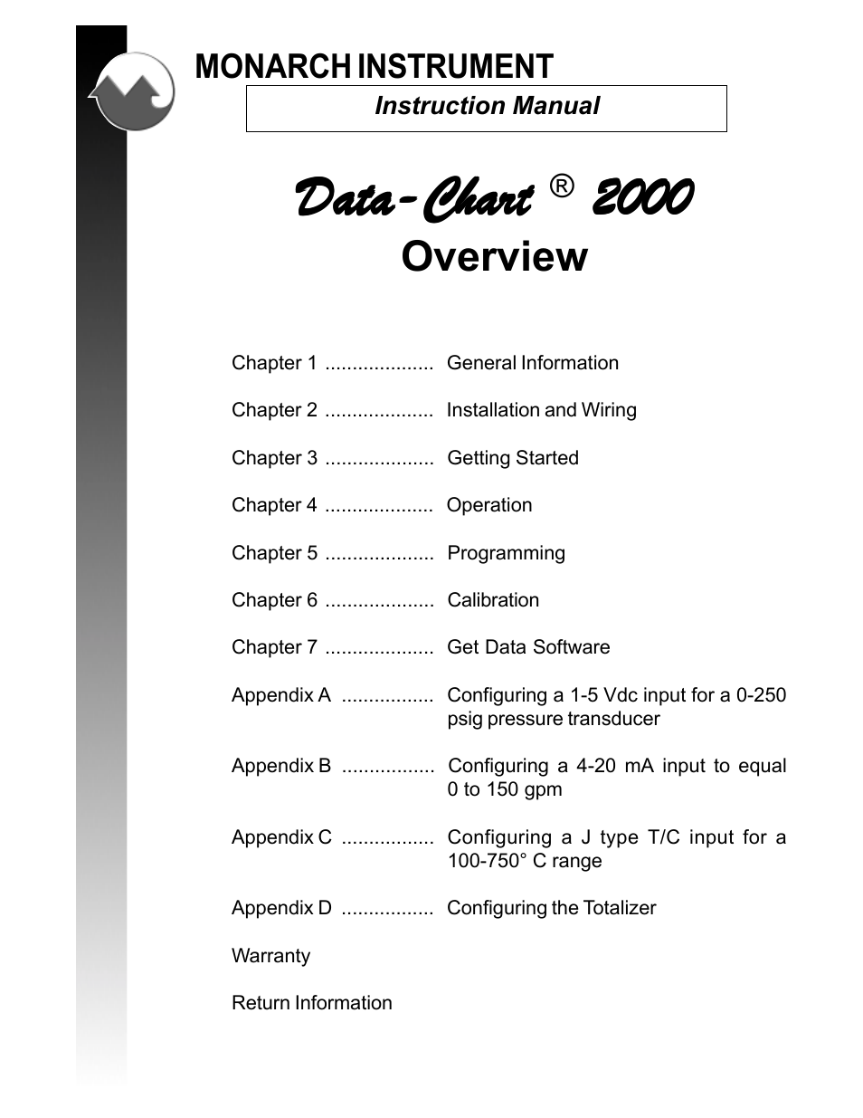 Data-chart, Overview | Monarch Instrument DC 2000 User Manual | Page 3 / 160