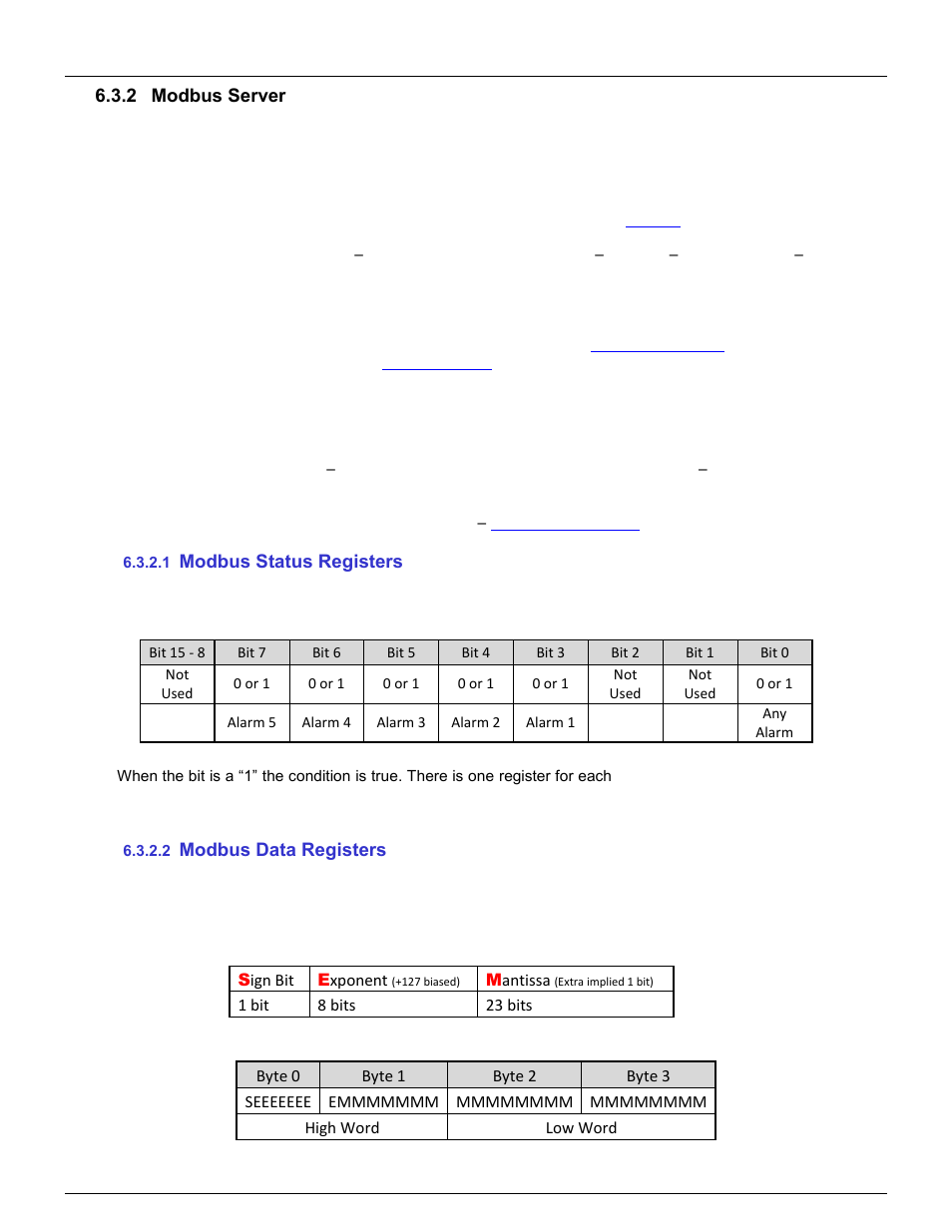 2 modbus server, 1 modbus status registers, 2 modbus data registers | Modbus server, Modbus status registers, Modbus data registers | Monarch Instrument DC6000 User Manual | Page 101 / 121
