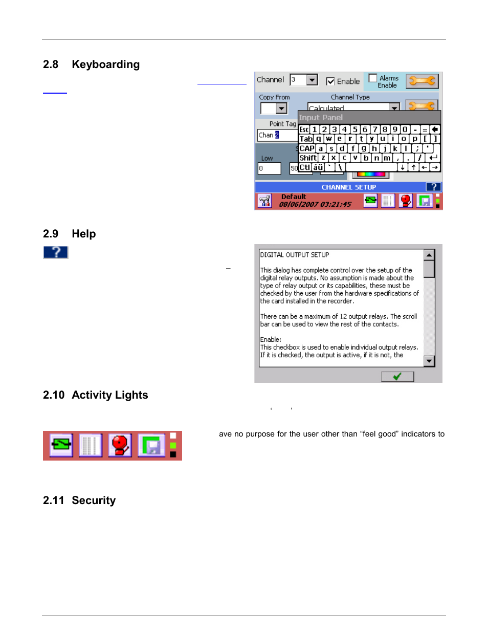 8 keyboarding, 9 help, 10 activity lights | 11 security, Keyboarding, Help, Activity lights, Security | Monarch Instrument DC6000 User Manual | Page 19 / 121