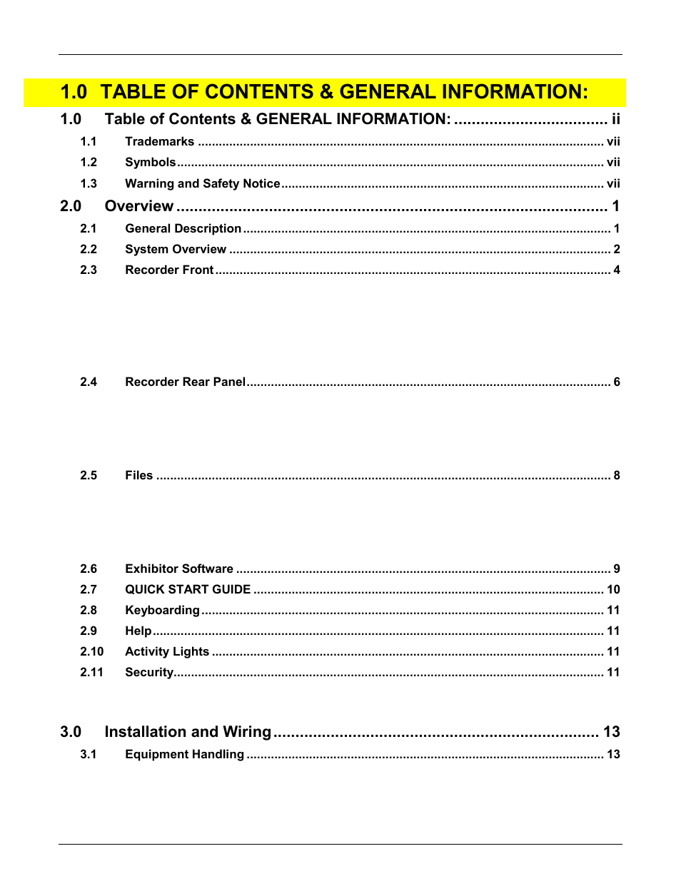 0 table of contents & general information, Overview, Installation and wiring | Monarch Instrument DC6000 User Manual | Page 2 / 121