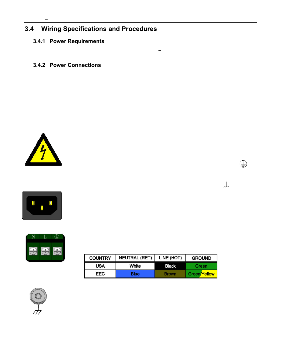 4 wiring specifications and procedures, 1 power requirements, 2 power connections | Wiring specifications and procedures, Power requirements, Power connections, Warning | Monarch Instrument DC6000 User Manual | Page 26 / 121