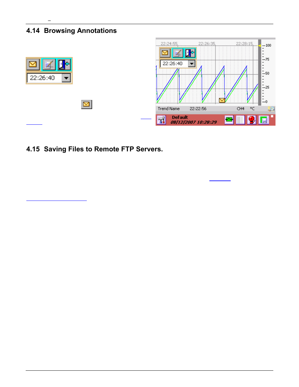 14 browsing annotations, 15 saving files to remote ftp servers, Browsing annotations | Saving files to remote ftp servers, Browsing | Monarch Instrument DC6000 User Manual | Page 46 / 121