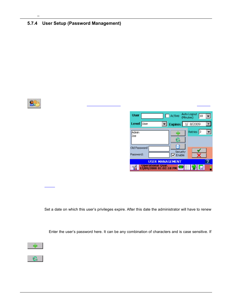 4 user setup (password management), User setup (password management), System security | System administrative menu, Enabled, Expires, Password setup, Details here | Monarch Instrument DC6000 User Manual | Page 88 / 121