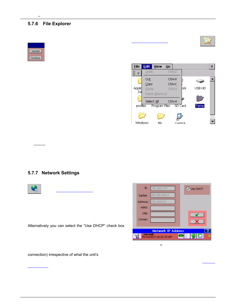 6 file explorer, 7 network settings, File explorer | Network settings, Address, Dhcp, Details here, Detail here | Monarch Instrument DC6000 User Manual | Page 90 / 121