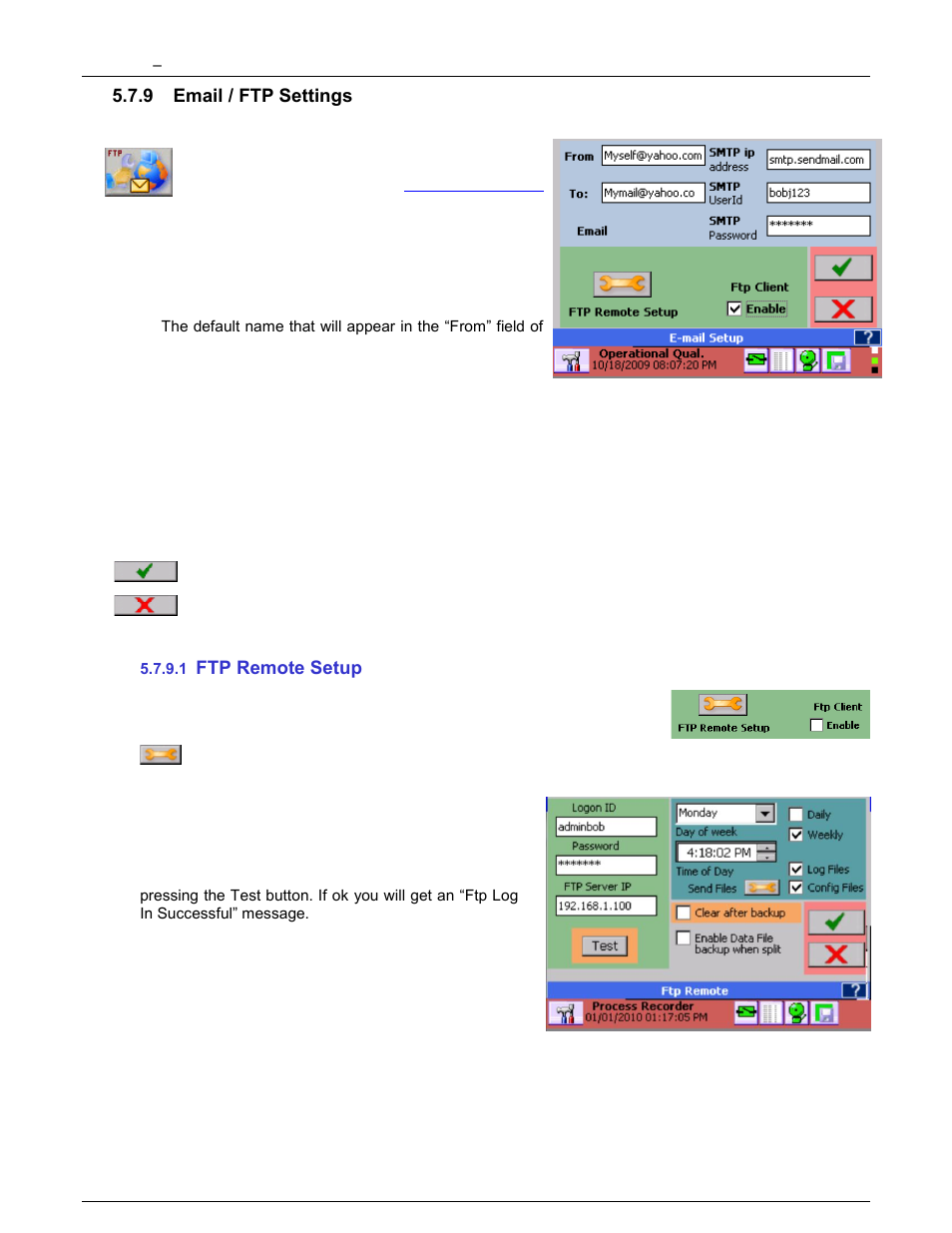 9 email / ftp settings, 1 ftp remote setup, Email / ftp settings | Ftp remote setup, Email icon, Smtp, Email and ftp server setup, Smtp information, Ftp server, Details here | Monarch Instrument DC6000 User Manual | Page 92 / 121