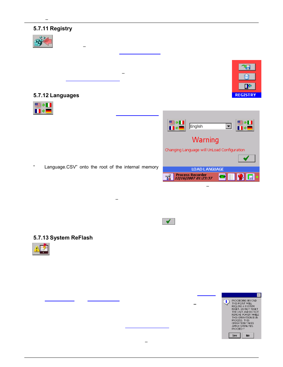 11 registry, 12 languages, 13 system reflash | Registry, Languages, System reflash, Language, Details here | Monarch Instrument DC6000 User Manual | Page 94 / 121