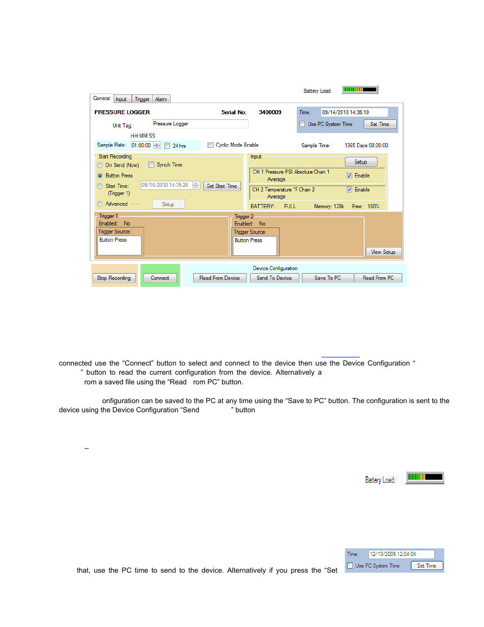 Device setup, General, Battery load | Time | Monarch Instrument Track-It User Manual | Page 15 / 22