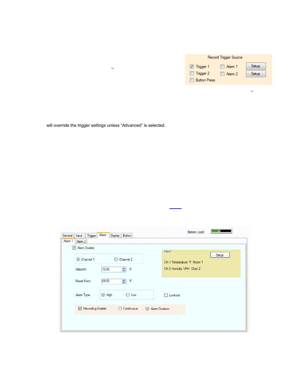 On these days, Record trigger source, Trigger logic | Alarm | Monarch Instrument Track-It User Manual | Page 19 / 22